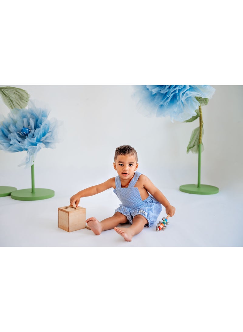 Petite Lamb Blue Seersucker Romper - Image 3